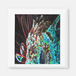 Imán Crisantemo Arte brillante Azul Verde, Blanco y Roj