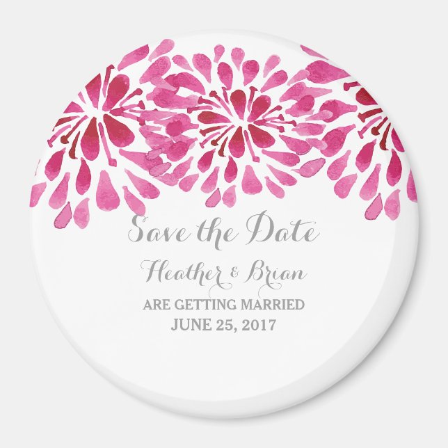 Imán Crisantemo de color rosa Guardar fecha (Frente)