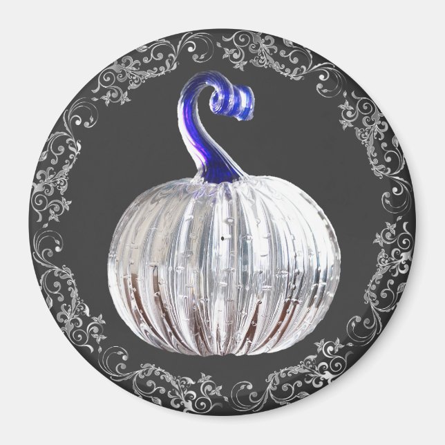 Imán Cristal de plata de calabaza luce azul gris otoño  (Frente)