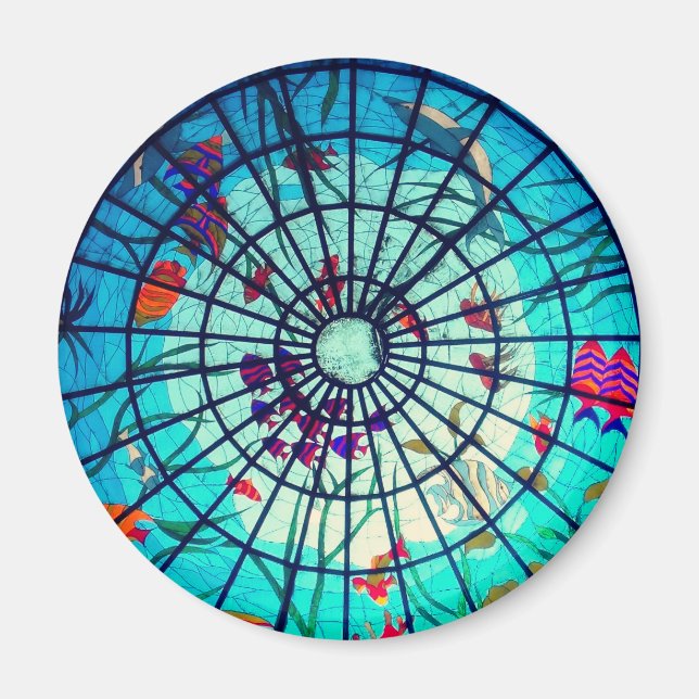 Imán Cristales de vidrio manchado océano plantas tropic (Frente)