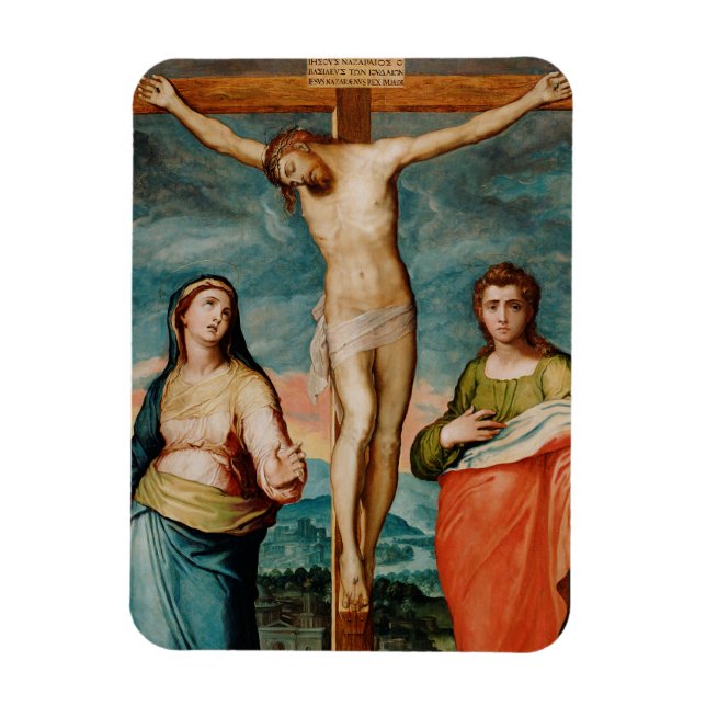 Imán Cristo en la cruz con santos (Vertical)