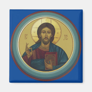 Imán Cristo Pantocrátor bizantino Arte de mosaico redon