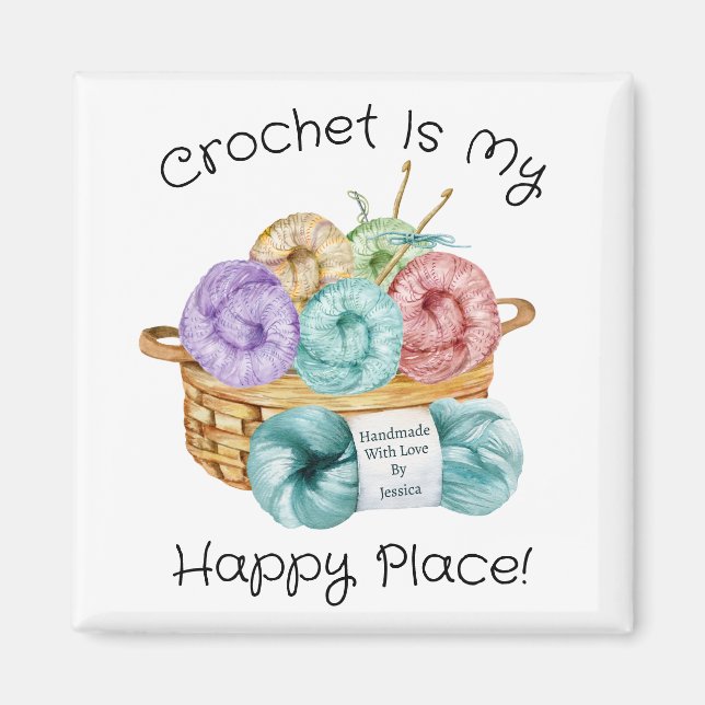 Imán Crochet es mi lugar feliz personalizado (Frente)