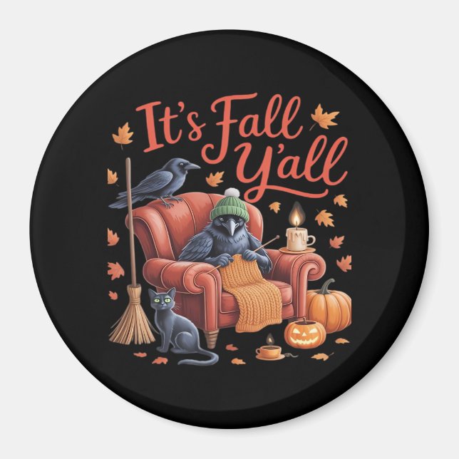 Imán Crow Es Fall Y’all Pumpkins Cae Hallowee de Otoño (Frente)