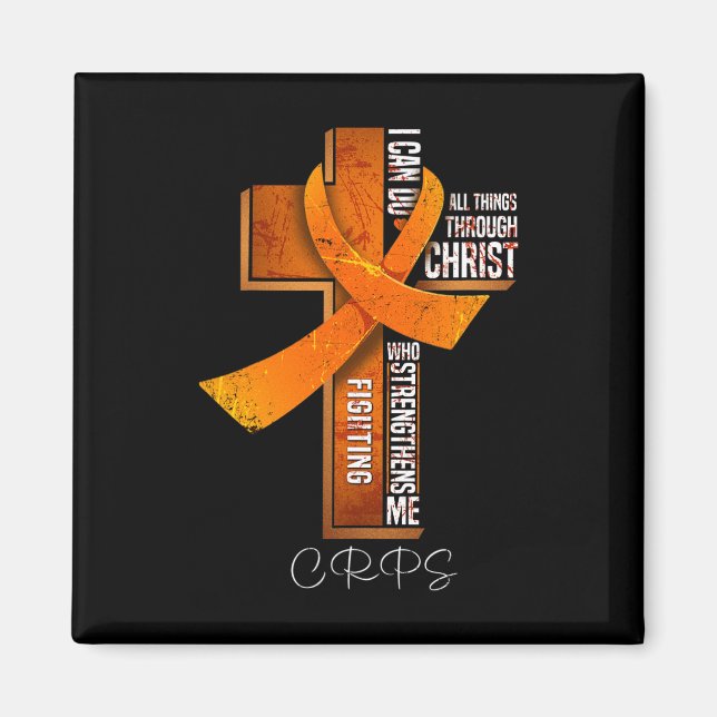 Imán Crps Awareness Naranja Ribbon Cruz Cristiana (Frente)
