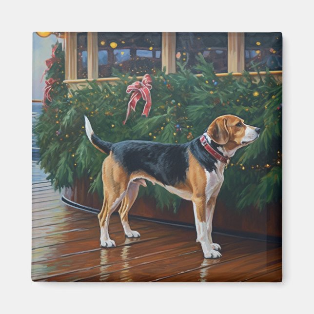 Imán Crucero de Navidad Beagle: Delicia Navideña Pawsom (Frente)