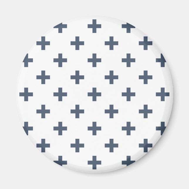 Imán Cruces de polka azul-gris sobre blanco (Frente)