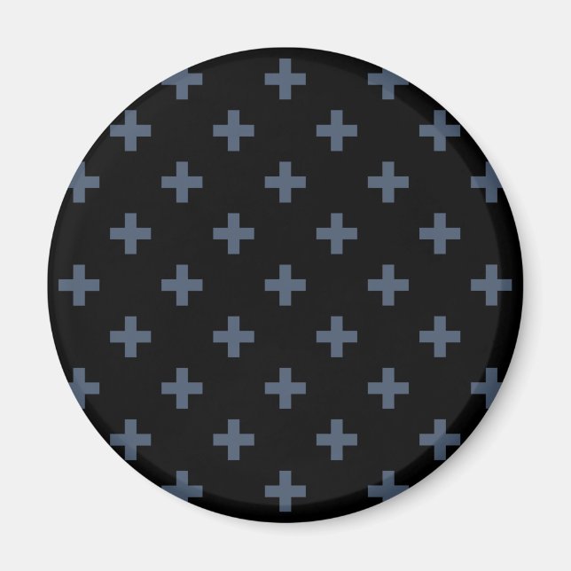 Imán Cruces de polka azul-gris sobre negro (Frente)