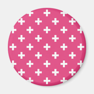 Imán Cruces de polka blanca en fucsia