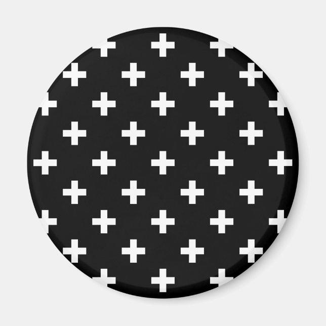 Imán Cruces de polka blanca sobre negro (Frente)