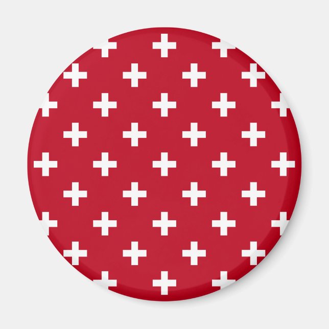 Imán Cruces de polka blanca sobre rojo (Frente)