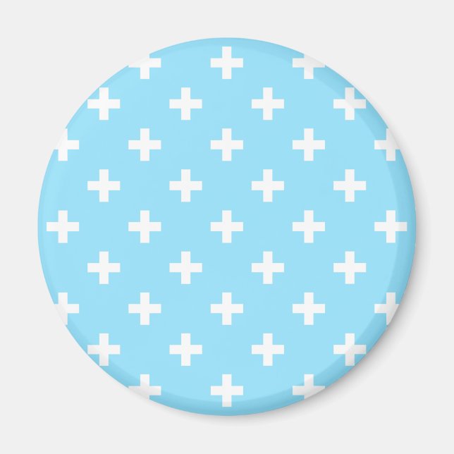 Imán Cruces de polka blanco sobre azul bebé (Frente)
