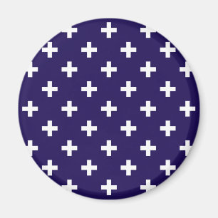 Imán Cruces de polka blanco sobre azul marino