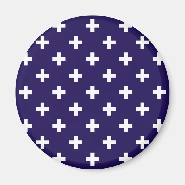 Imán Cruces de polka blanco sobre azul marino (Frente)