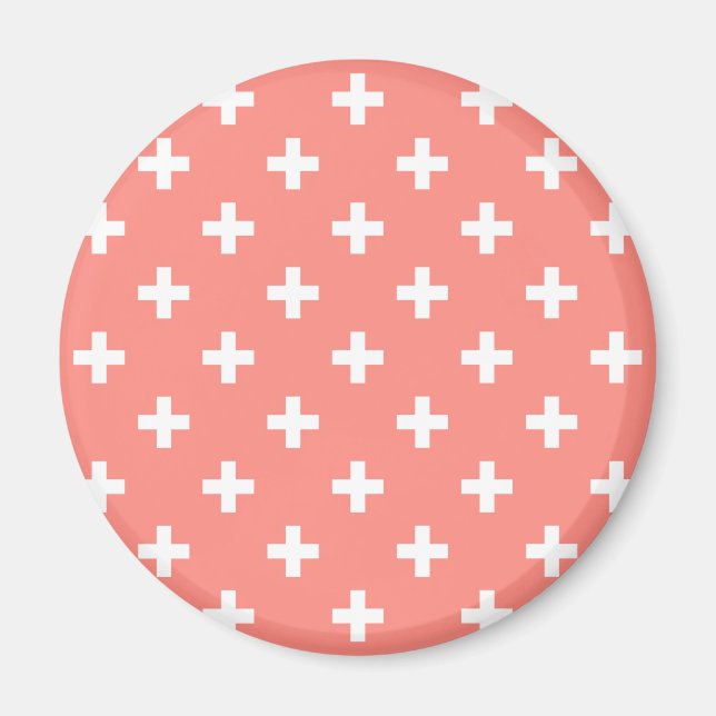Imán Cruces de polka blanco sobre melocotón (Frente)