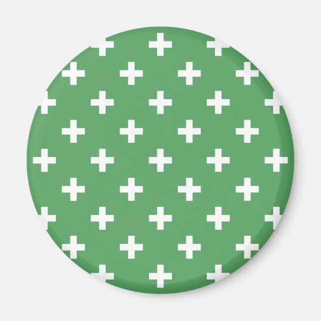 Imán Cruces de polka blanco sobre verde (Frente)