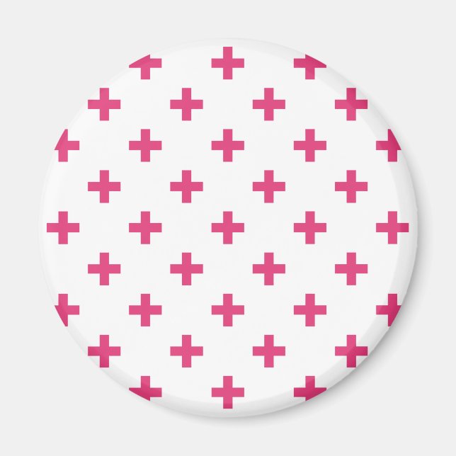 Imán Cruces de polka de Fuchsia sobre blanco (Frente)