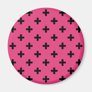 Imán Cruces de polka negra en fucsia