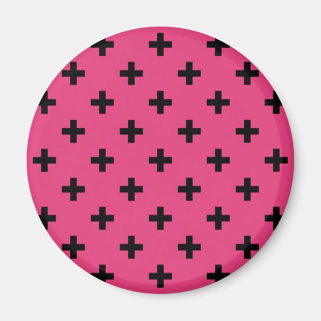 Imán Cruces de polka negra en fucsia (Frente)