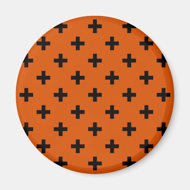 Imán Cruces de polka negra sobre naranja (Frente)