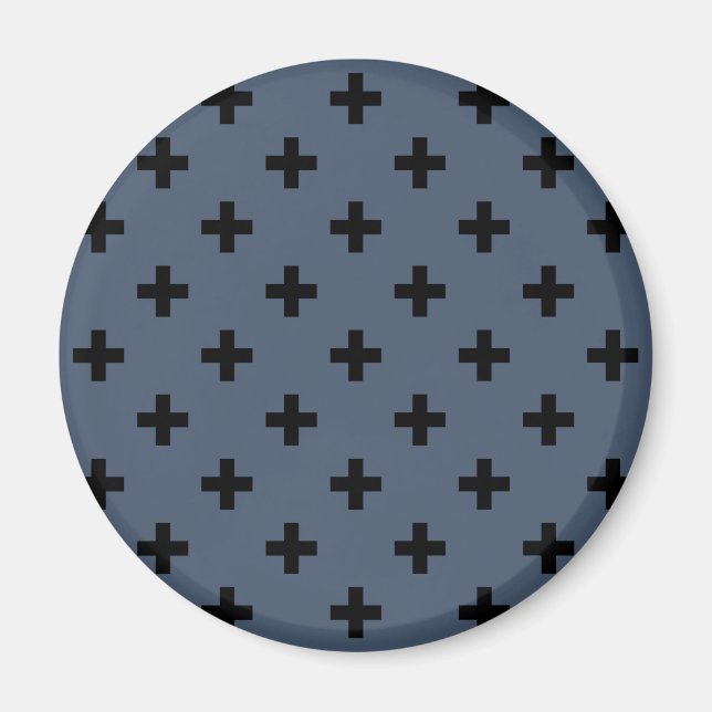 Imán Cruces de polka negro sobre gris azul (Frente)