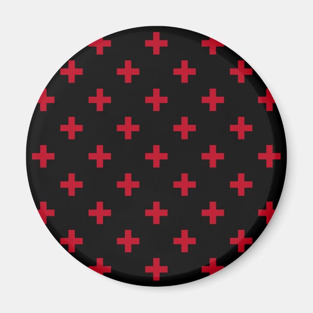 Imán Cruces de polka roja sobre negro (Frente)