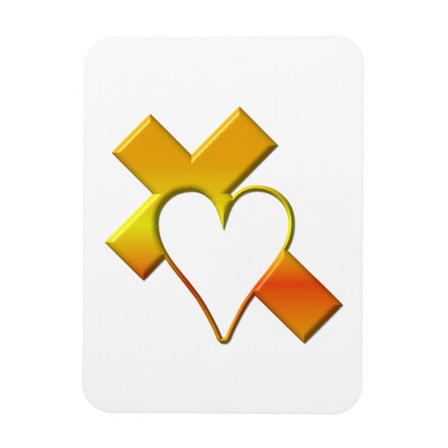 Imán Cruz amarilla "3-D" con corazón (Vertical)