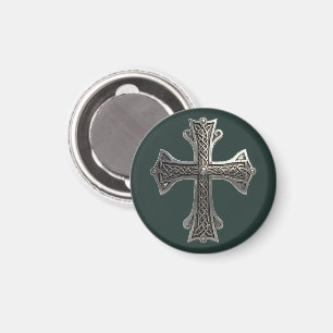 Imán Cruz Celta de Plata Ornamentada con Intrincado Pat