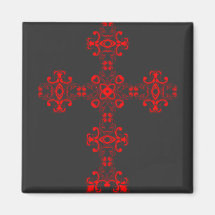 Imán Cruz con ornamento rojo