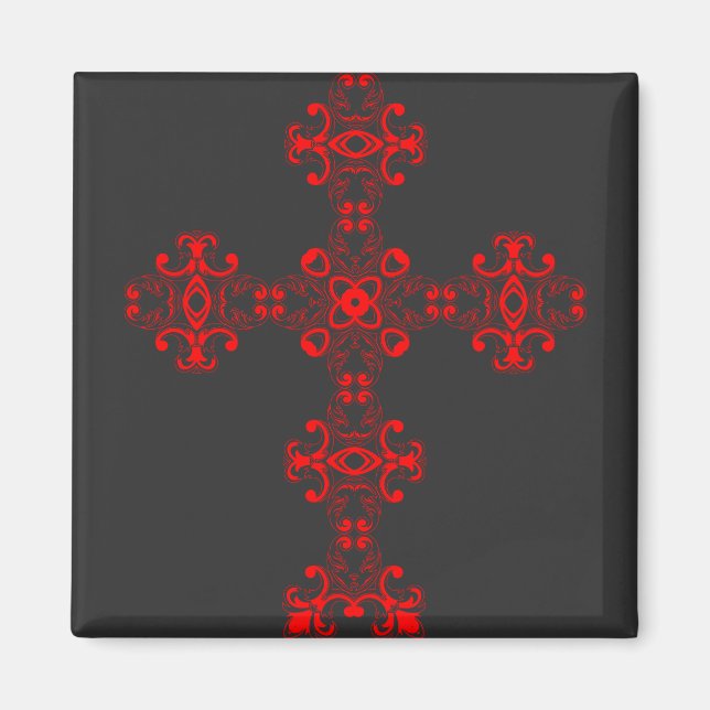Imán Cruz con ornamento rojo (Frente)
