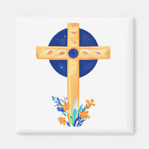 Imán Cruz cristiana con flores