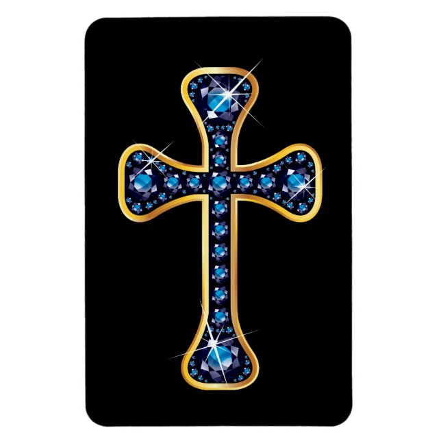 Imán Cruz cristiana con piedras de "zafiro" (Vertical)