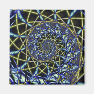 Imán Cruz de Criss   Arte fractal amarillo y azul
