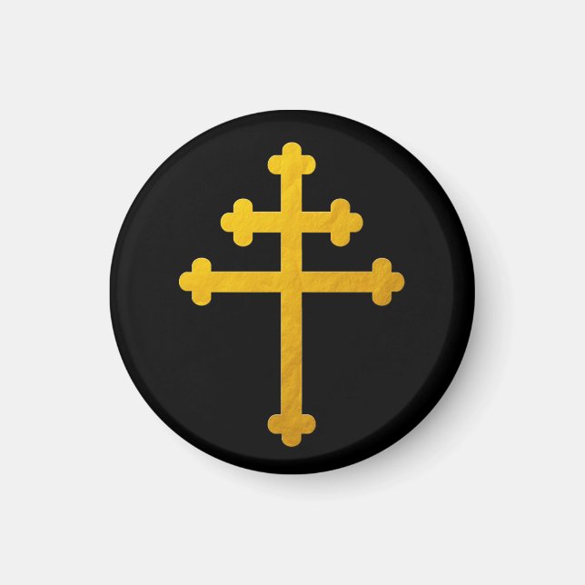 Imán Cruz de Lorena de Oro en Negro (Frente)