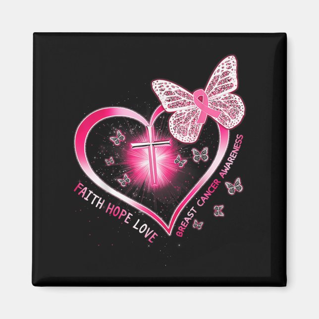 Imán Cruz de Mariposa Rosa Fe Esperanza Amor Cáncer de  (Frente)
