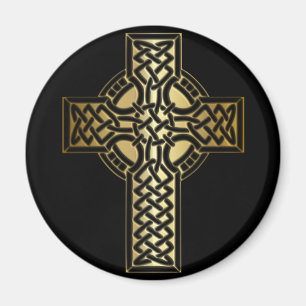 Imán Cruz de nudo celta en oro y negro