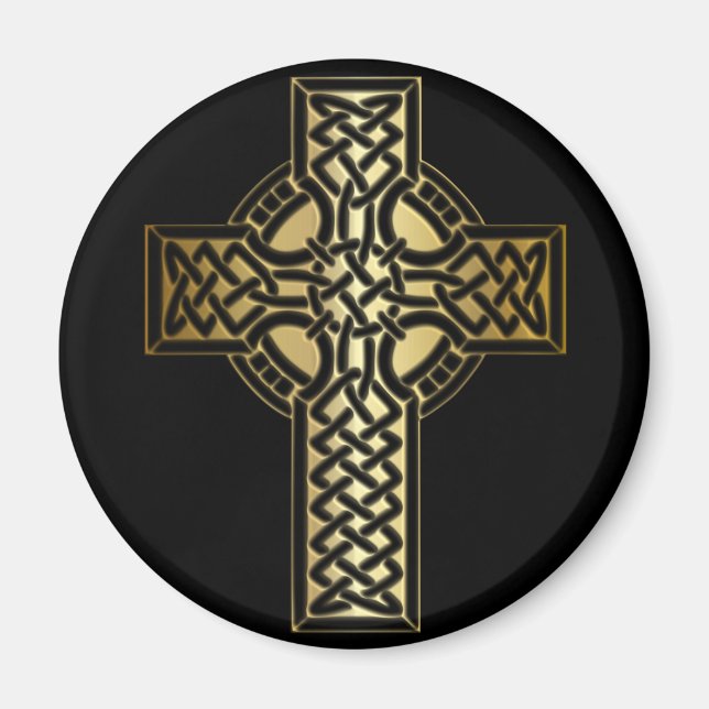 Imán Cruz de nudo celta en oro y negro (Frente)