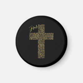 Imán Cruz de oro de Jesús de moda negro