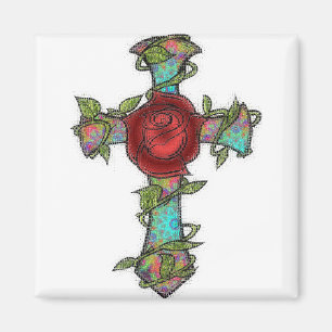 Imán Cruz de Rosa de vidrio