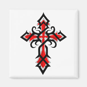 Imán Cruz decorativa de Jesucristo roja y negra