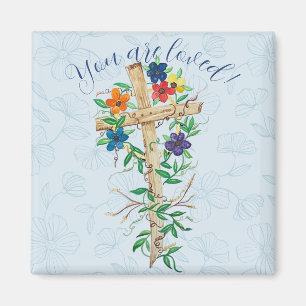 Imán Cruz floral cristiana