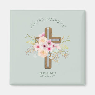 Imán Cruz Floral Rosa Bouquet Chica Bautismo Christenin