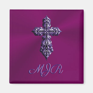 Imán Cruz gótica de aspecto Grabado en relieve en morad