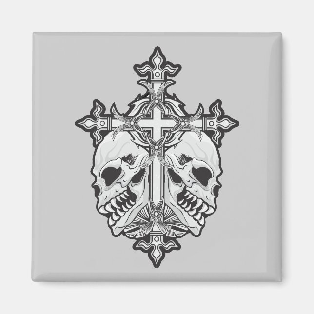 Imán Cruz gótica y calaveras (Frente)