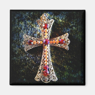IMÁN CRUZ JEWELED EN FONDO DE LA MIRADA DEL TERCIOPELO