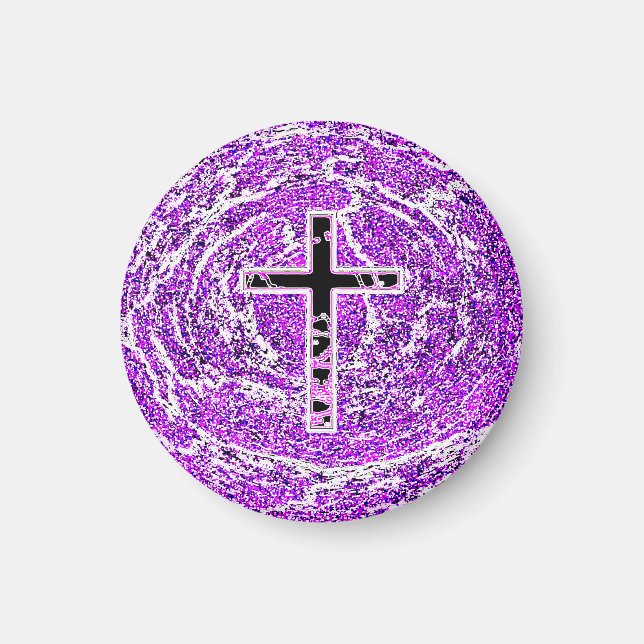 IMÁN CRUZ NEGRA Y ROSA CON FONDO PURPLE (Frente)
