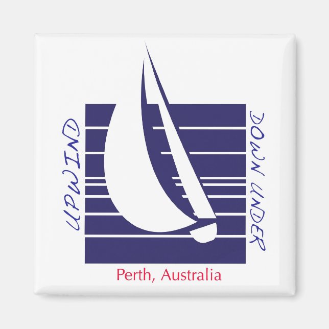 Imán Cuadrado Azul de barco_ArribaAbajo Perth (Frente)