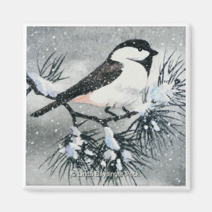 Imán Cuadrado capsulado negro del pájaro del Chickadee