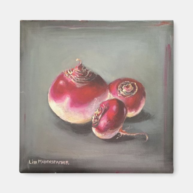 imán cuadrado con remolacha roja (Frente)