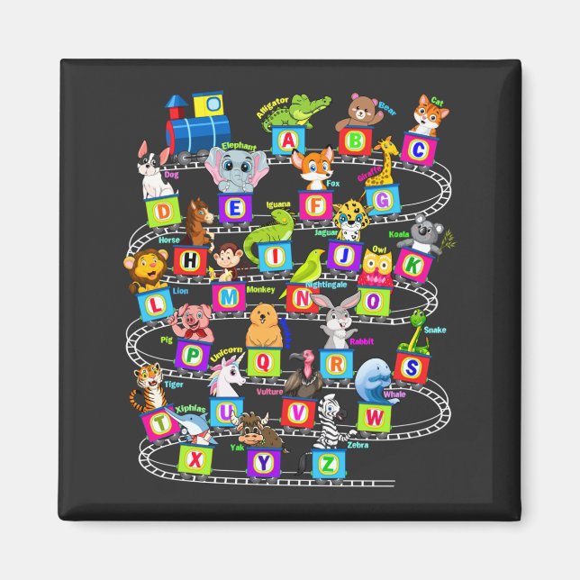 Imán Cuadrado de aprendizaje de Alphabet Animal ABC (Frente)